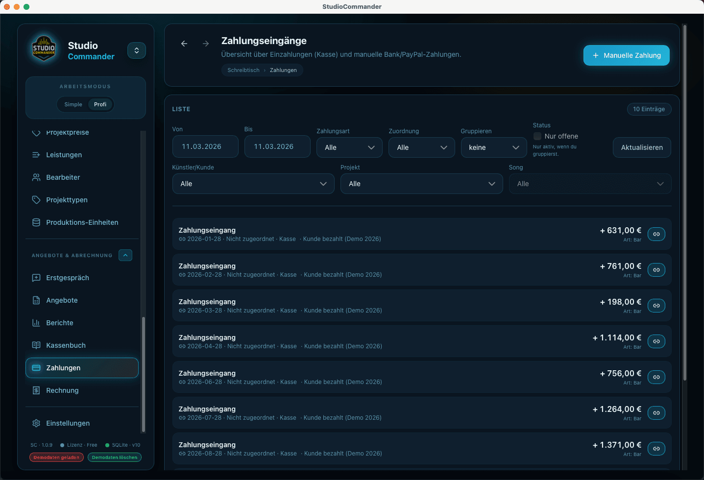 Zahlungen in StudioCommander
