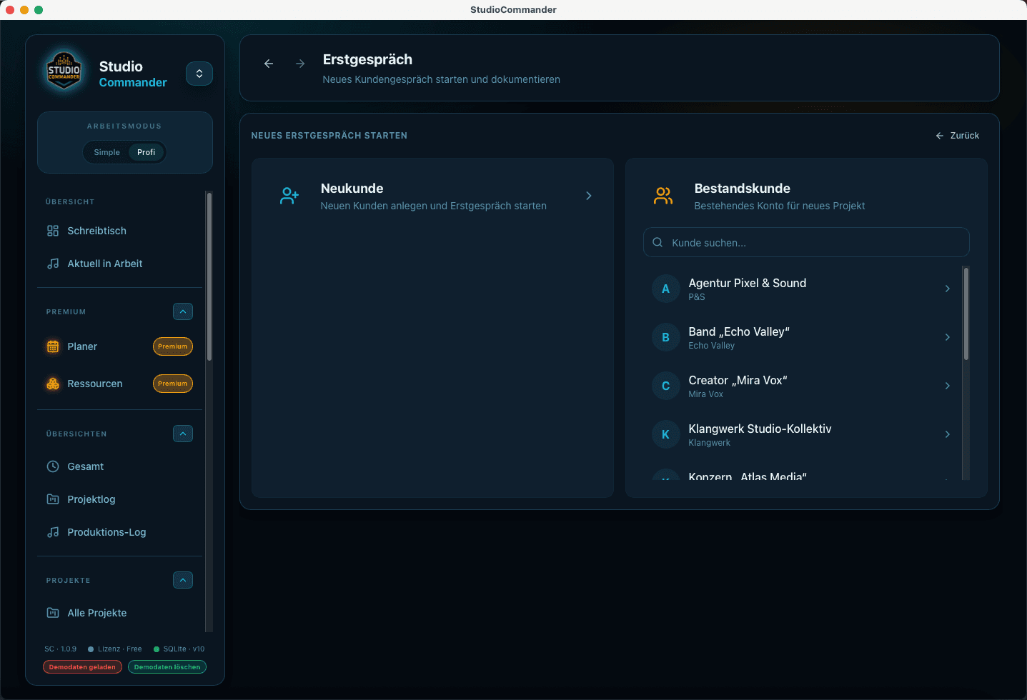 Erstgespräch in StudioCommander
